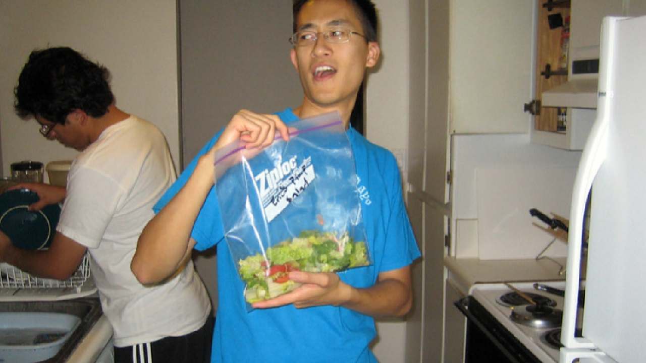 guest showing off take-home salad